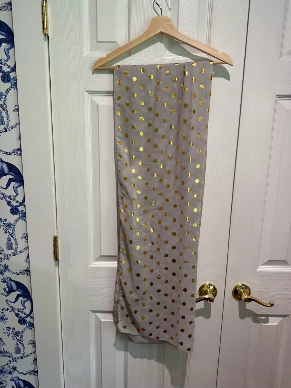 Gold Polka Dot Gray scarf, super soft and drapey